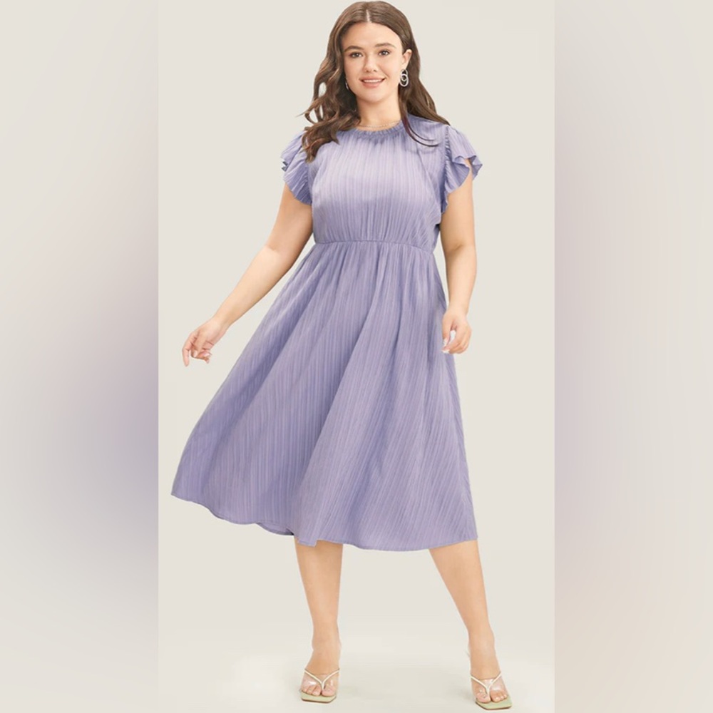 18/20 2X Lilac Purple Cap Sleeve Ruffles Trim Mock Neck Dress